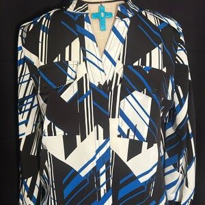 Karl Lagerfeld Black and Blue Patterned Top